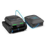Load image into Gallery viewer, AIRROBO CP400 pool cleaning robot and floating power station connected by blue cable, side angle view