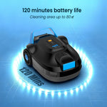 Load image into Gallery viewer, AIRROBO CP02 official refurbished cordless pool vacuum showing up to 120-minute battery life and up to 80 square meters cleaning area