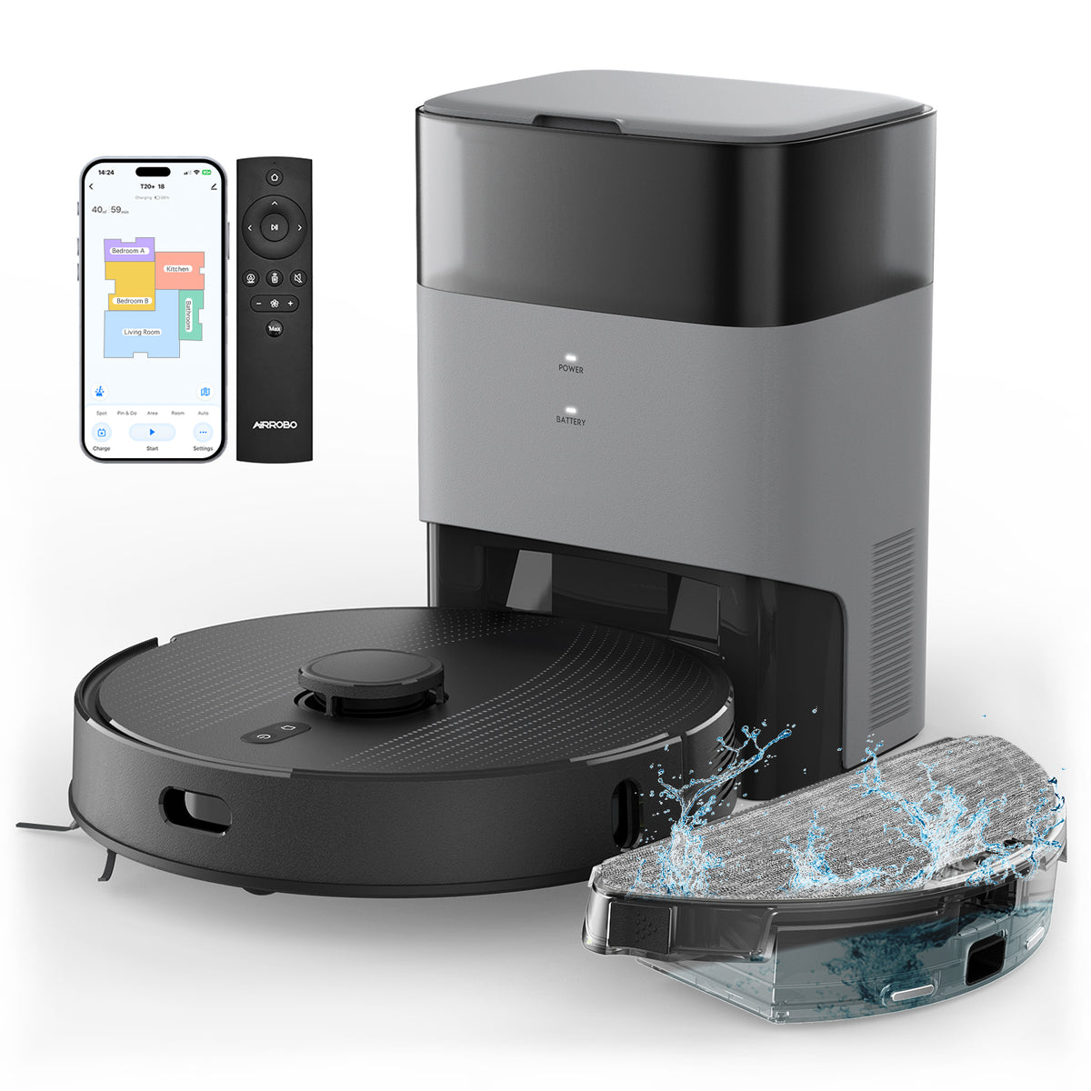 ARROBO ロボットT20➕ AIRROBO Robot Vacuum and Mop Combo T20 with 60 Days Self-Empty Station