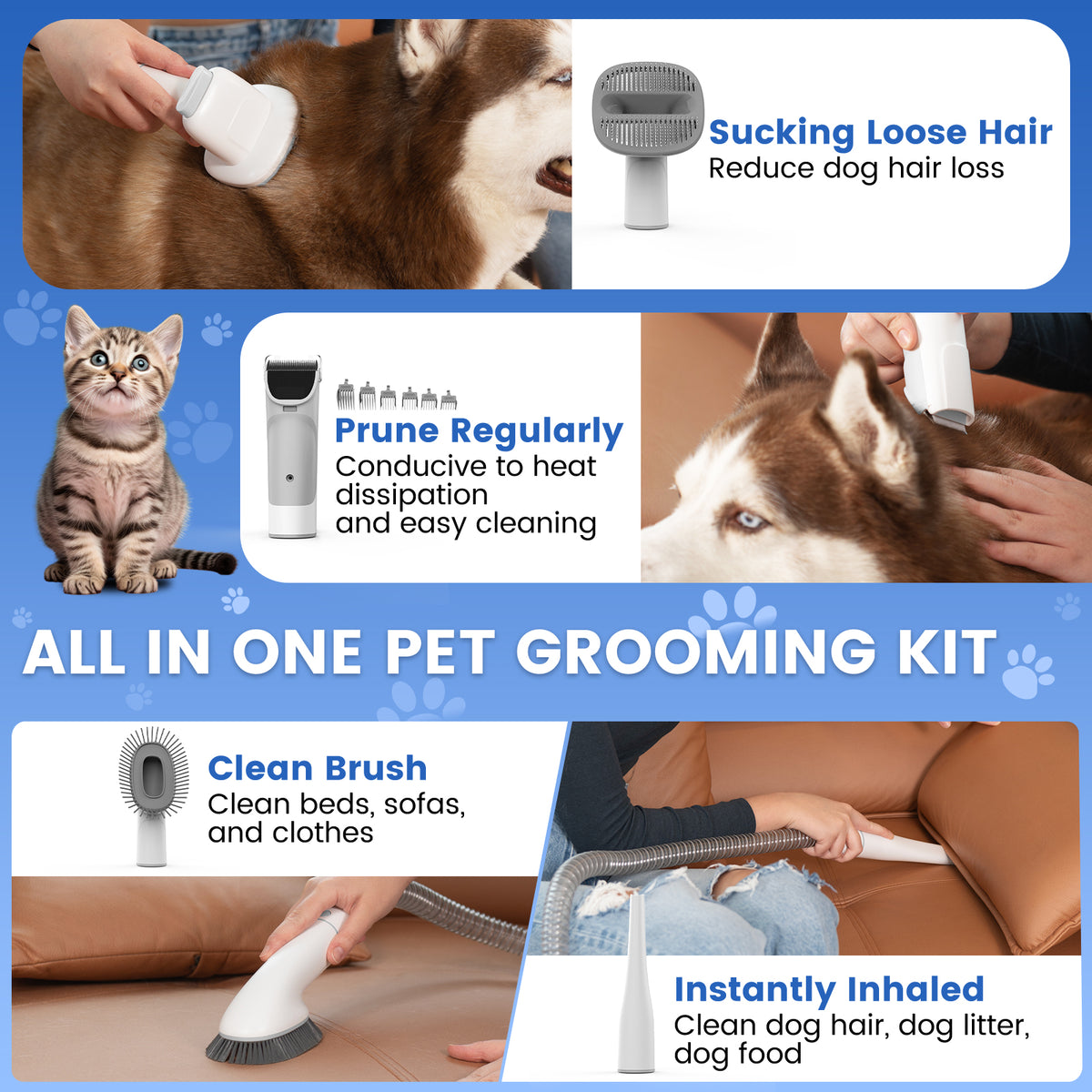 AIRROBO PG200 Cordless Rechargable Pet Grooming Kit Vacuum Pet V