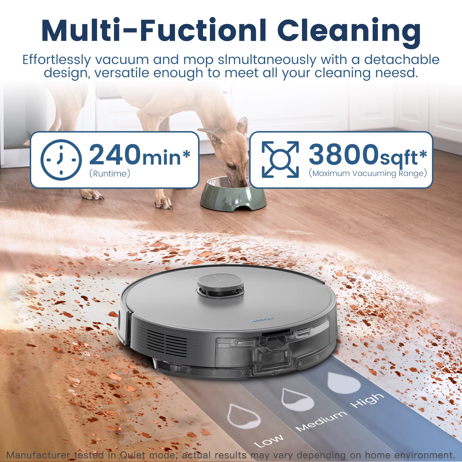 AIRROBO T25+ Robot Vacuum & Mops - Self-Empty, 75-Day Hands-Free, 10000Pa Suction, Ultrasonic Carpet Detection, 180min Runtime