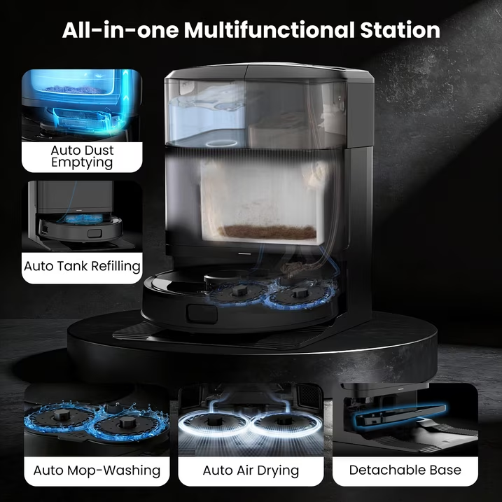 (2026 Upgrade)AIRROBO M2 Robot Vacuum and Mop Combo Auto Mop Cleaning and Drying, 15,000Pa Self-Refilling and Self-Emptying Base for 75 Days of Cleaning