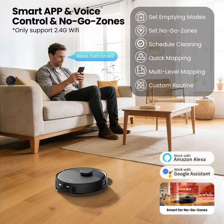 (2026 Upgrade)AIRROBO M2 Robot Vacuum and Mop Combo Auto Mop Cleaning and Drying, 15,000Pa Self-Refilling and Self-Emptying Base for 75 Days of Cleaning