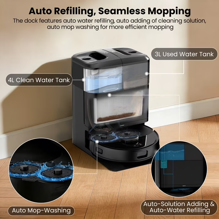 (2026 Upgrade)AIRROBO M2 Robot Vacuum and Mop Combo Auto Mop Cleaning and Drying, 15,000Pa Self-Refilling and Self-Emptying Base for 75 Days of Cleaning