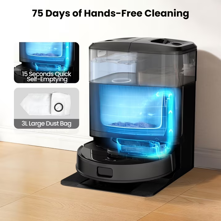 (2026 Upgrade)AIRROBO M2 Robot Vacuum and Mop Combo Auto Mop Cleaning and Drying, 15,000Pa Self-Refilling and Self-Emptying Base for 75 Days of Cleaning