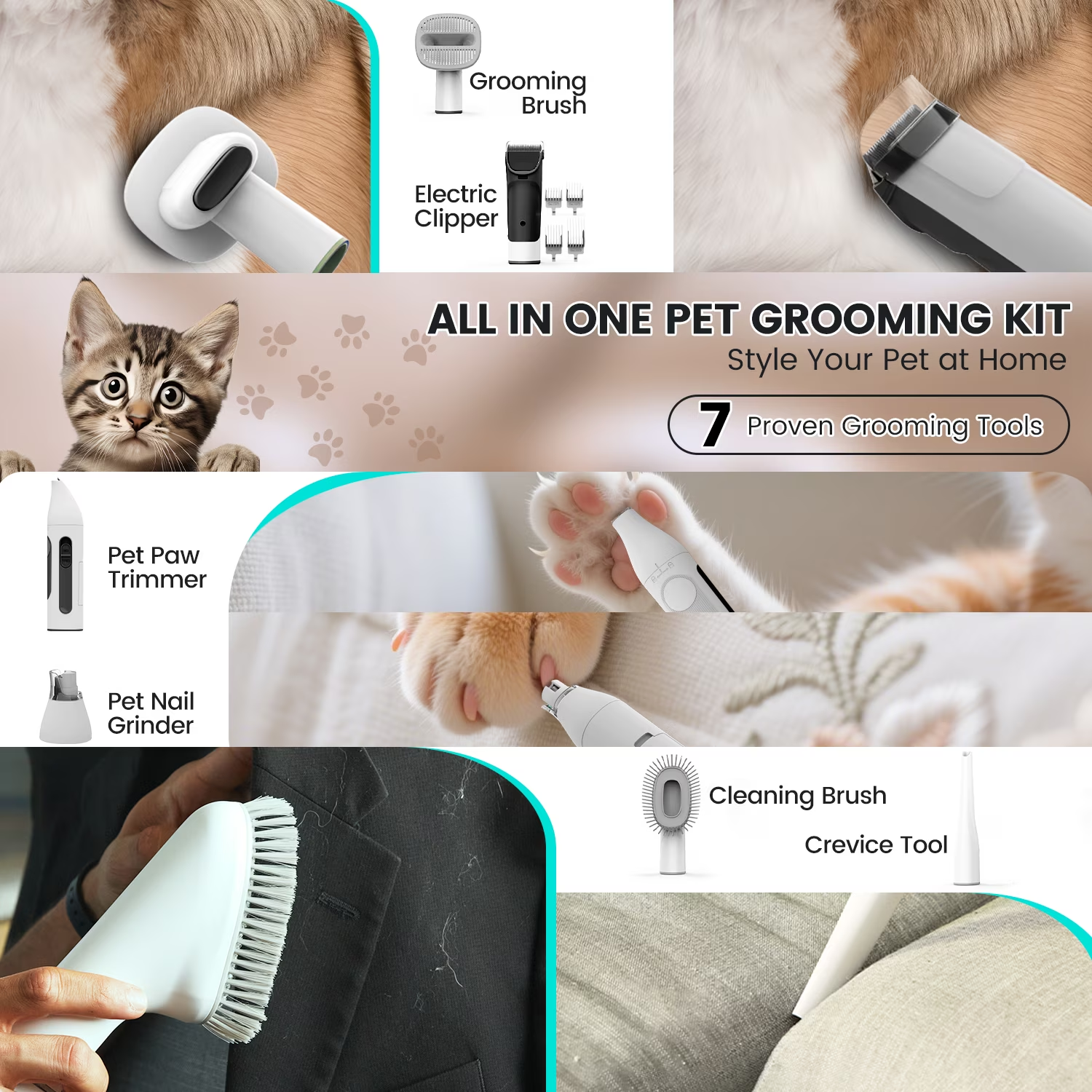 AIRROBO Dog Grooming Kit, 7 Grooming Tools, Pet Grooming Vacuum, Dog Clippers Kit, Low noise, PG80PLUS