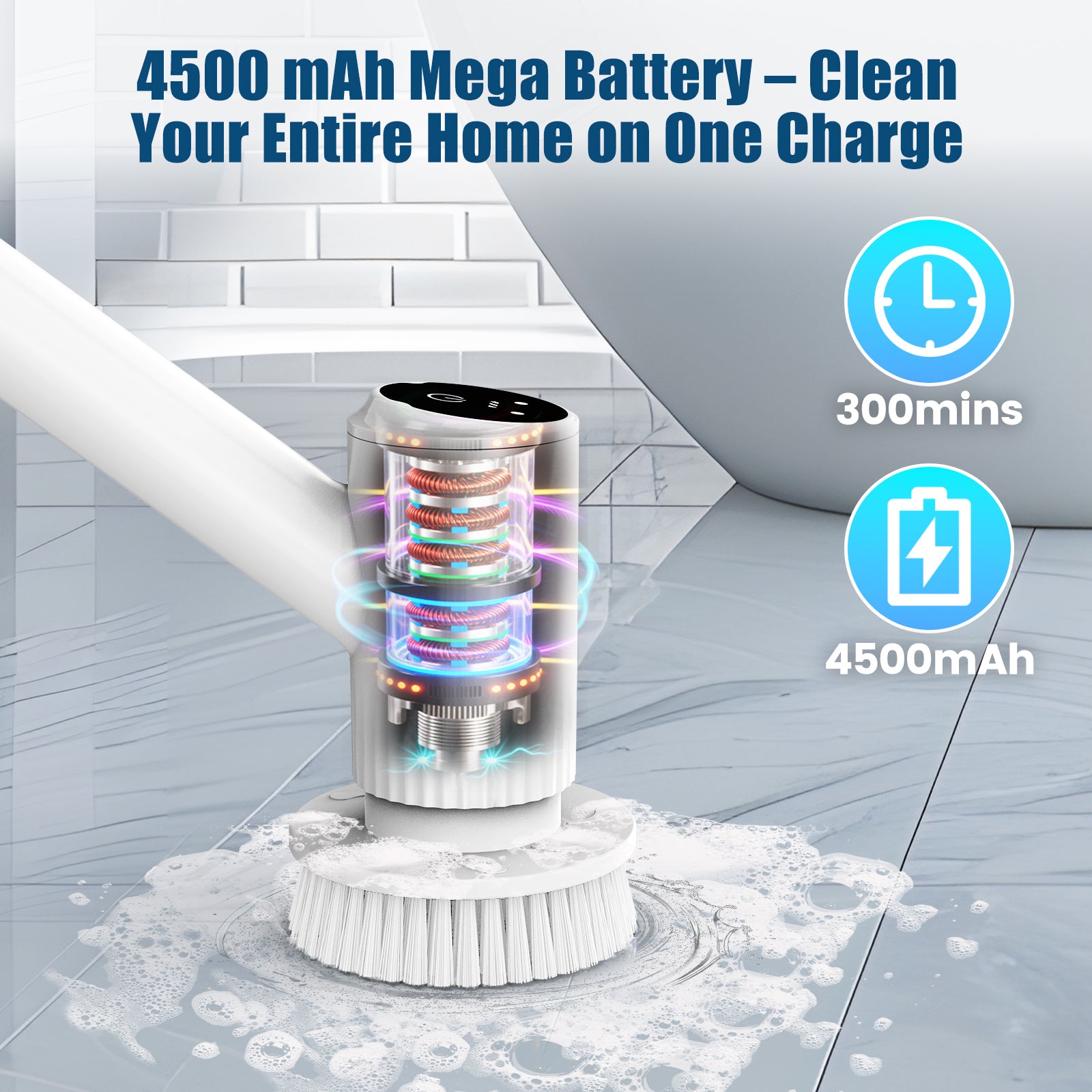 Airrobo BC200 Electric Spin Scrubber - Cordless Cleaning Brush with Power Shower Scrubber & Extension Handle, 4 Heads Electronics Cleaning Brush