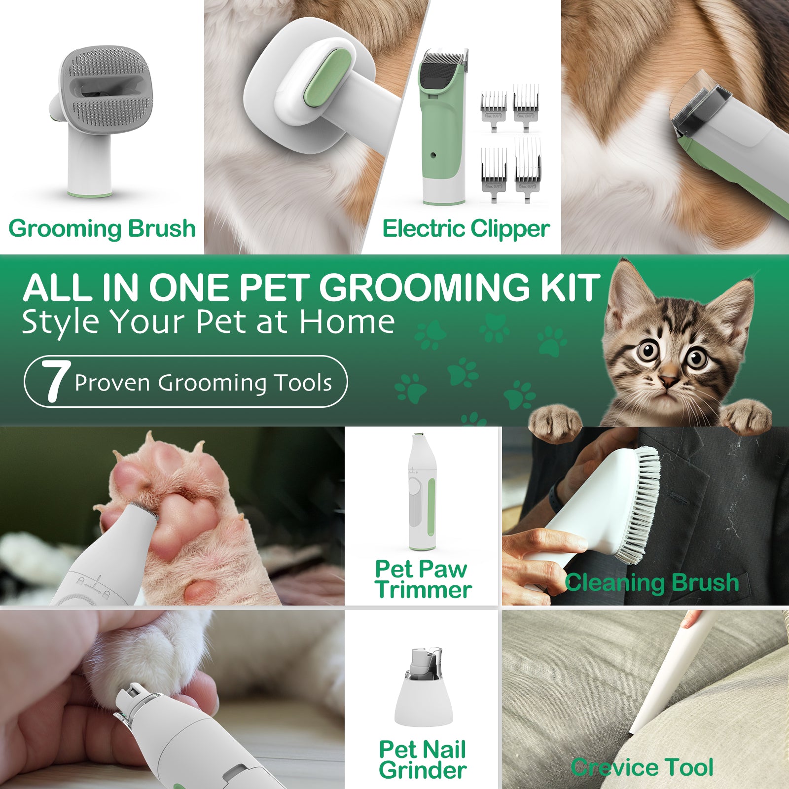 AIRROBO PG50 Plus 7 in 1 Pet Grooming Kit with Vacuum Pet Vacuum G