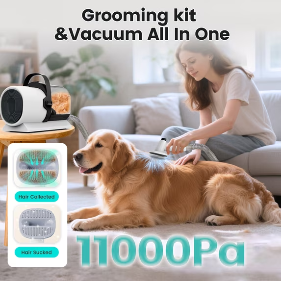AIRROBO Dog Grooming Kit, 7 Grooming Tools, Pet Grooming Vacuum, Dog Clippers Kit, Low noise, PG80PLUS