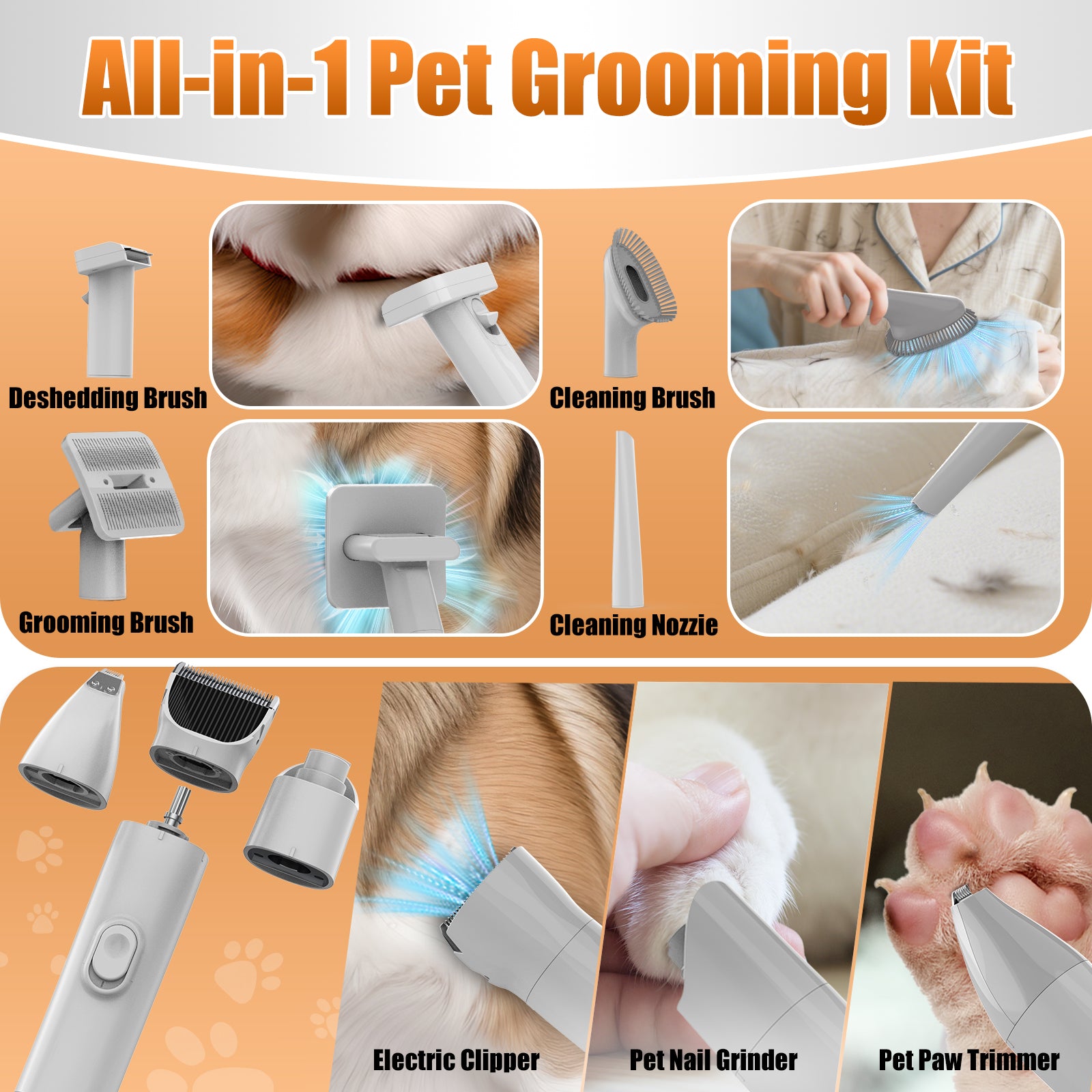 AIRROBO PG100 Plus 8 in 1 Pet Grooming Kit with Vacuum