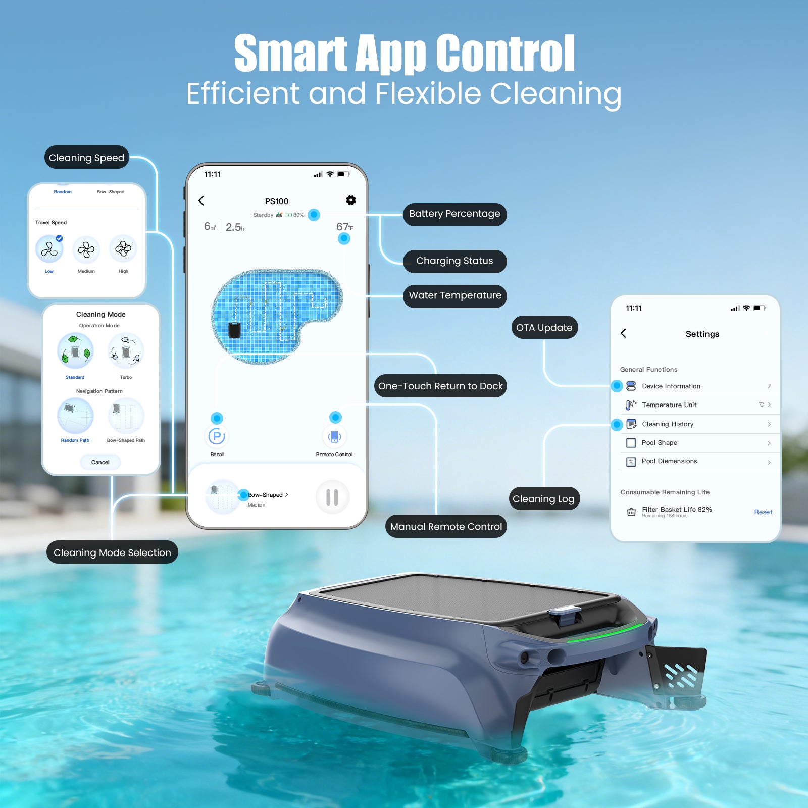 AIRROBO SP200 cordless robot pool cleaner with smart APP contral