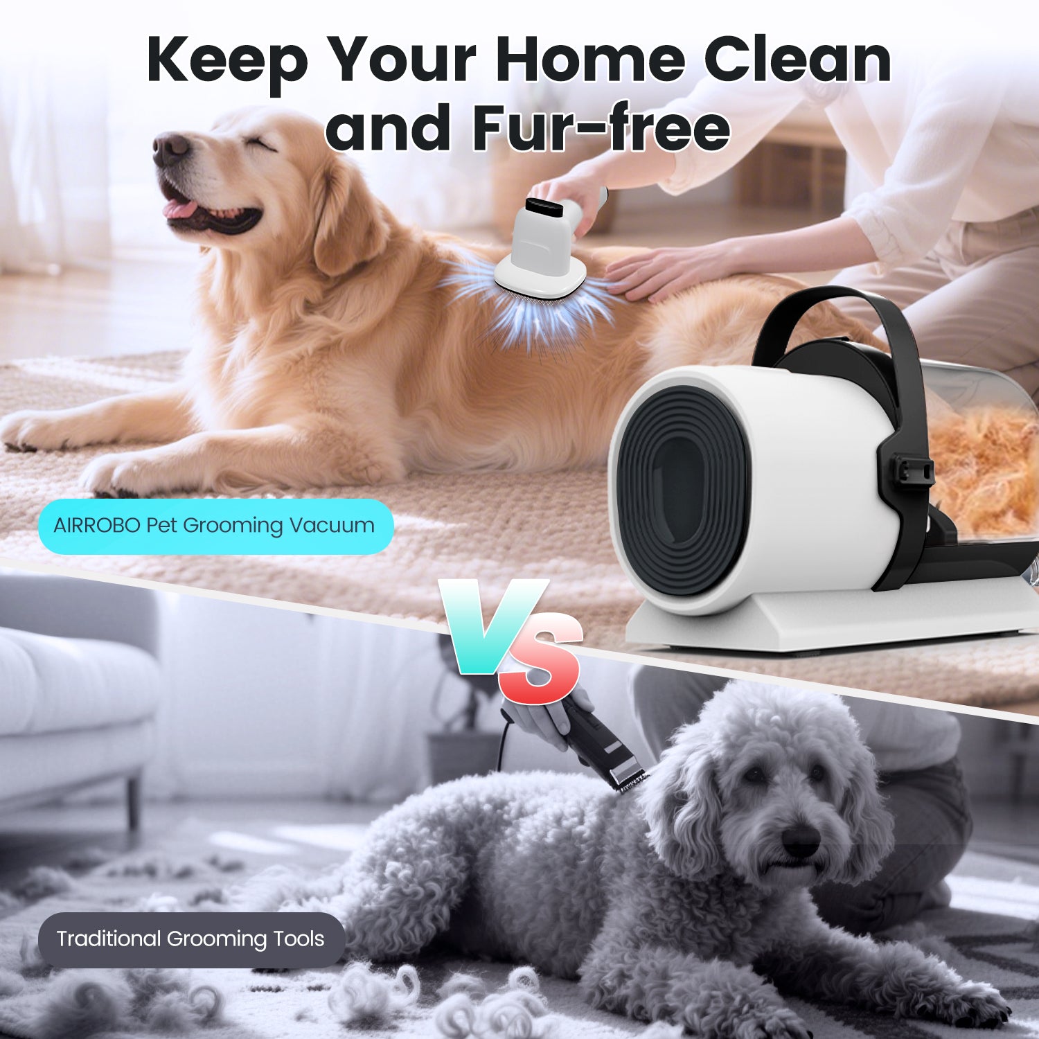 AIRROBO Dog Grooming Kit, 7in1 Dog Grooming Vacuum , 11000Pa Super Suction for Pet Hair,Grooming Vacuum for Shedding Grooming, Low noise,