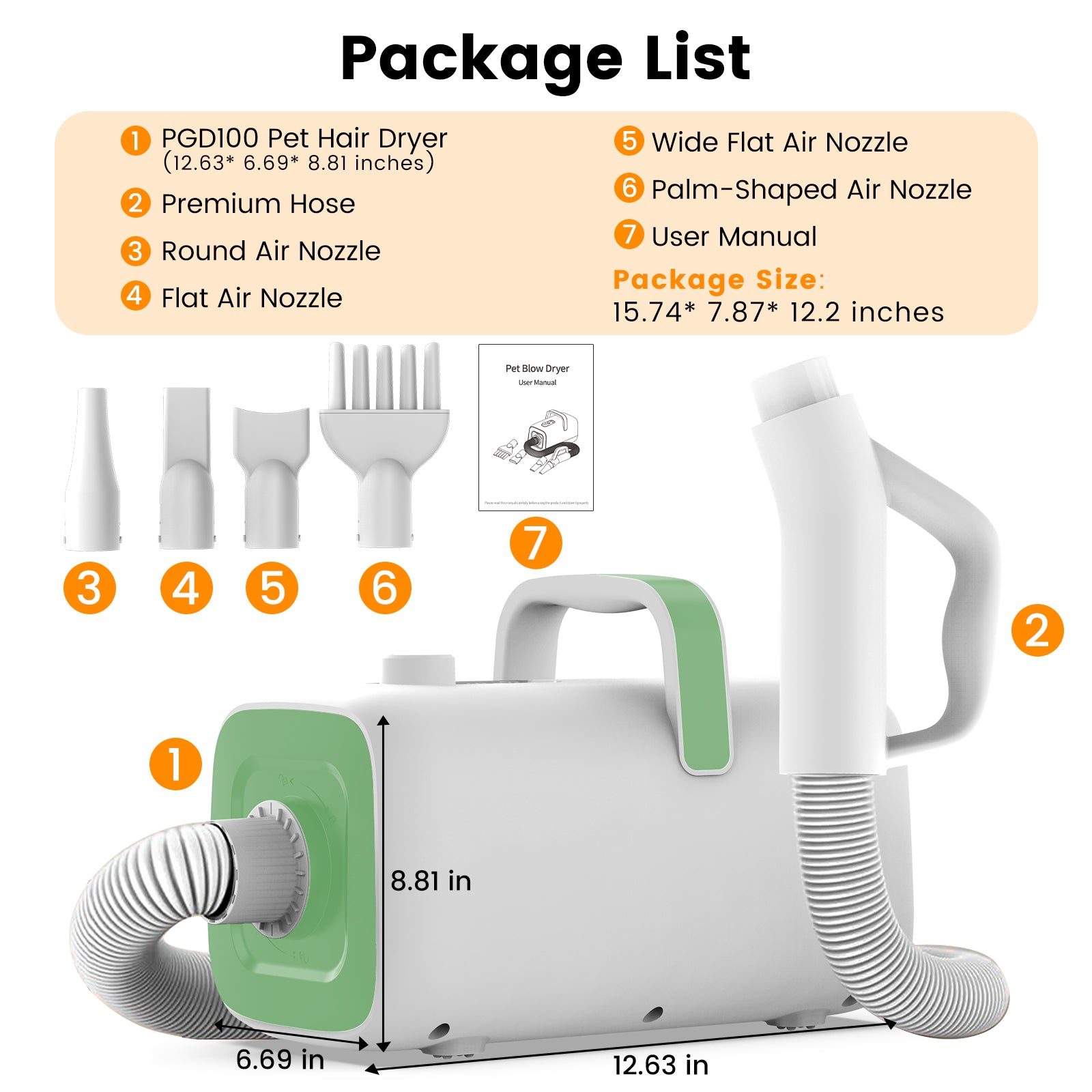 AIRROBO Dog Blower Pet Hair Dryer with Adjustable Speed Temperature, Large Dog Hair Grooming Blower after Bath Swimming, Heating Blower with 4 Nozzles
