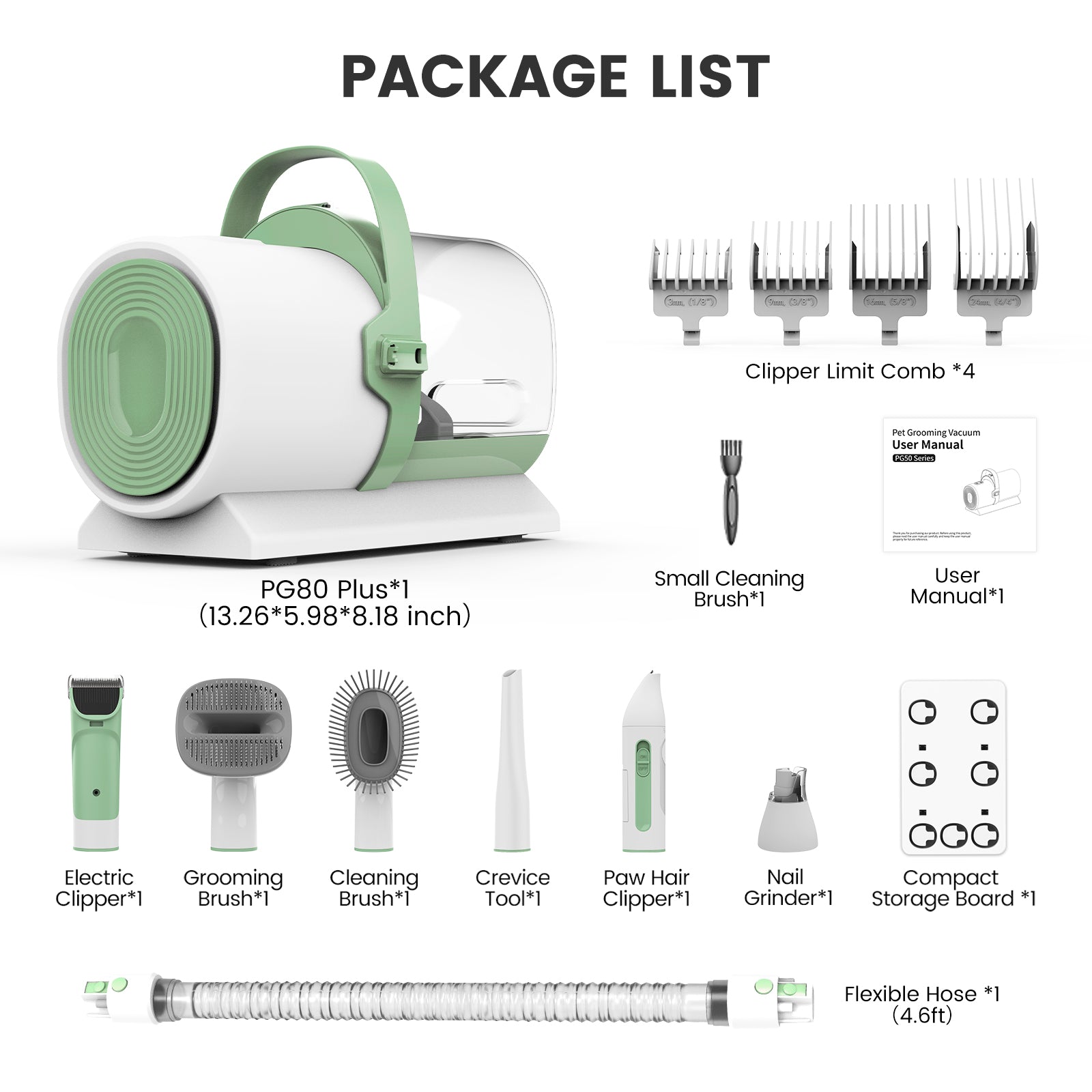 AIRROBO Dog Grooming Kit, 7 Grooming Tools, Pet Grooming Vacuum, Dog Clippers Kit, Low noise, PG80plus