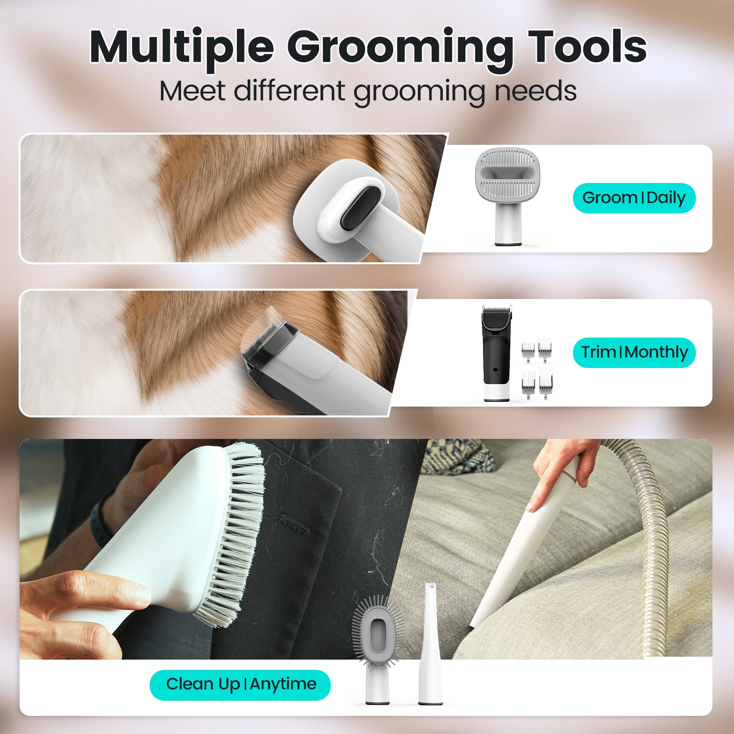 AIRROBO Dog Grooming Kit, 7 Grooming Tools, Pet Grooming Vacuum, Dog Clippers Kit, Low noise, PG80PLUS