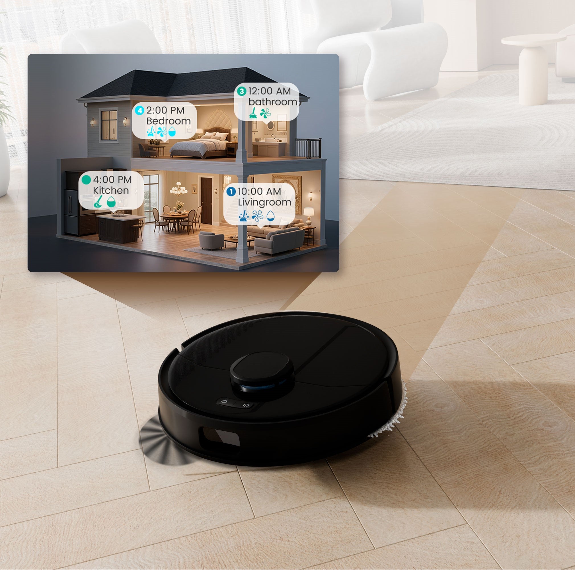 AIRROBO M2 Robot Vacuum and Mop Combo, 10000Pa Suction, Self-Emptying & Self-Cleaning Station, Smart App Control