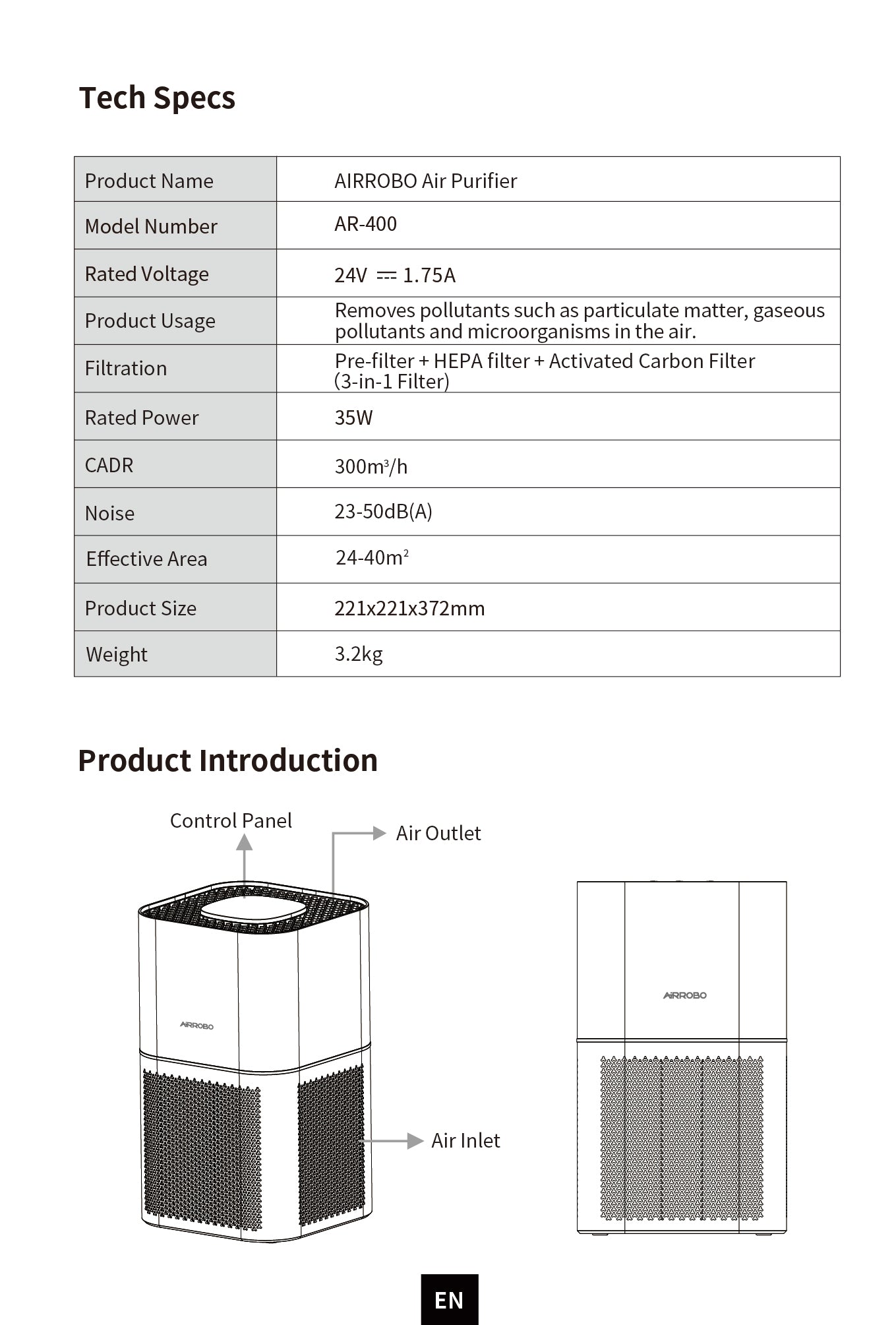 Air Purifier  AIRROBO AR400